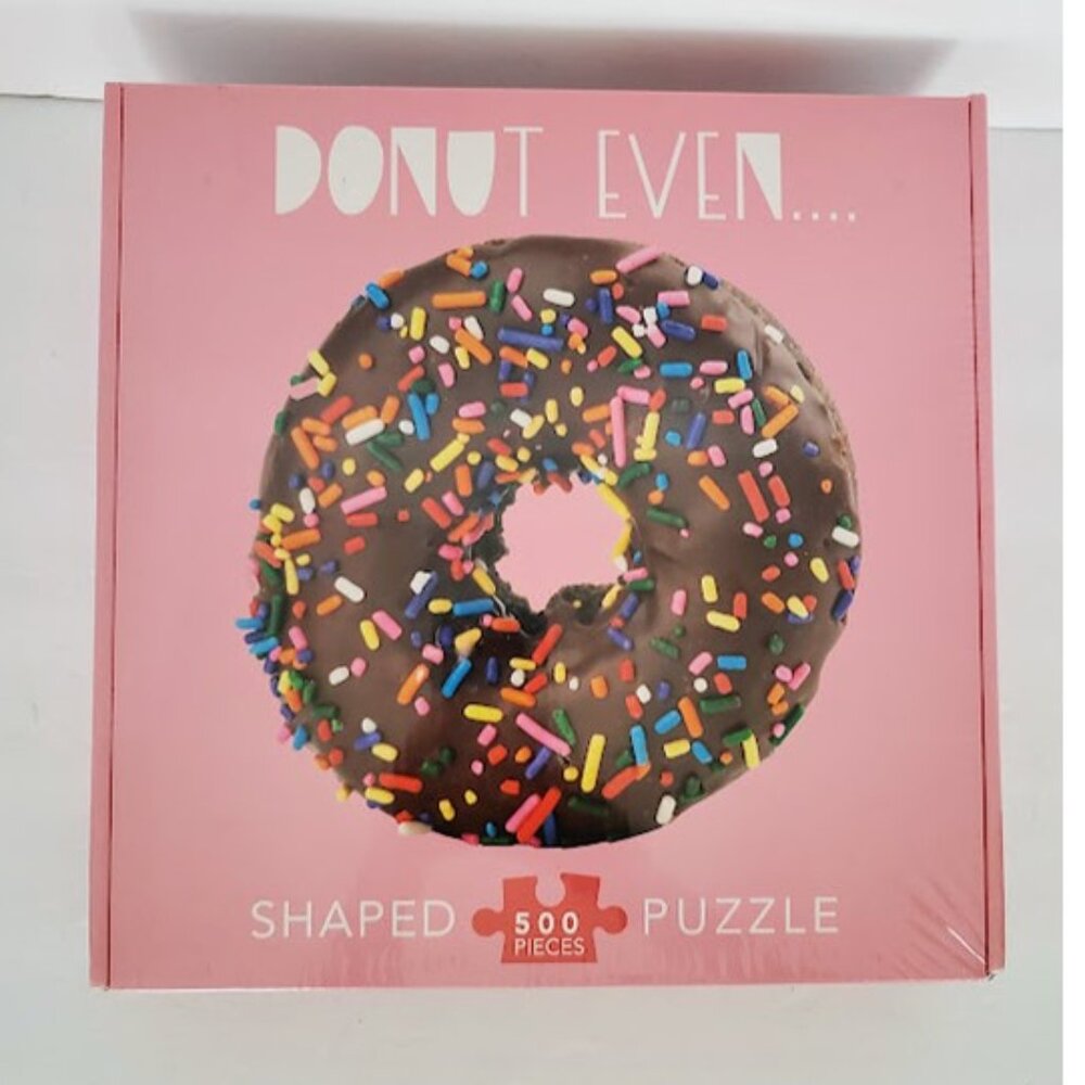 NWT "Donut Even" Shaped Jigsaw Puzzle 500 Pc Chocolate Donut Rainbow Sprinkles